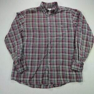 Lacoste Button Down Shirt Plaid Flannel Check Burgundy Mens Size 42 L